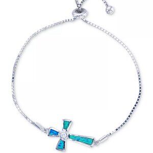 925 Sterling Silver Lab Created Opal CZ Cross Bolo Bracelet Macy's